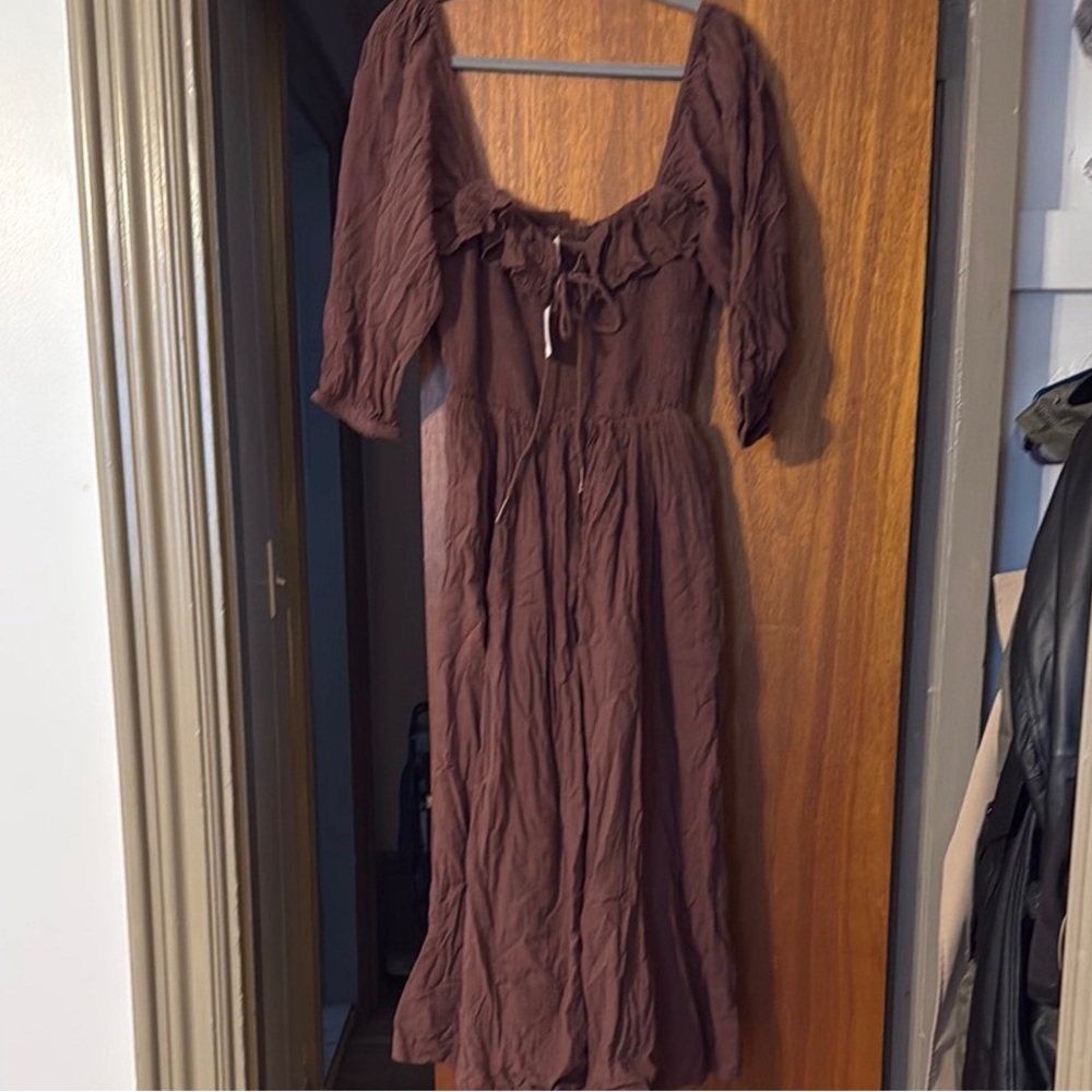 Free People Boho Brown Peasant Maxi Dress - NWT!!